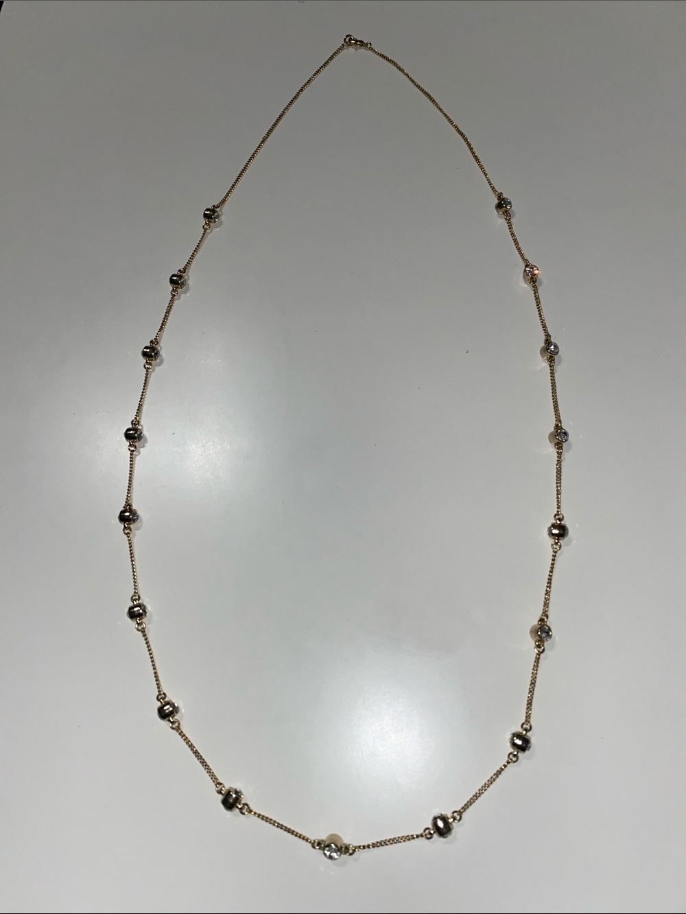 Gold and Crystal Chain Long Necklace